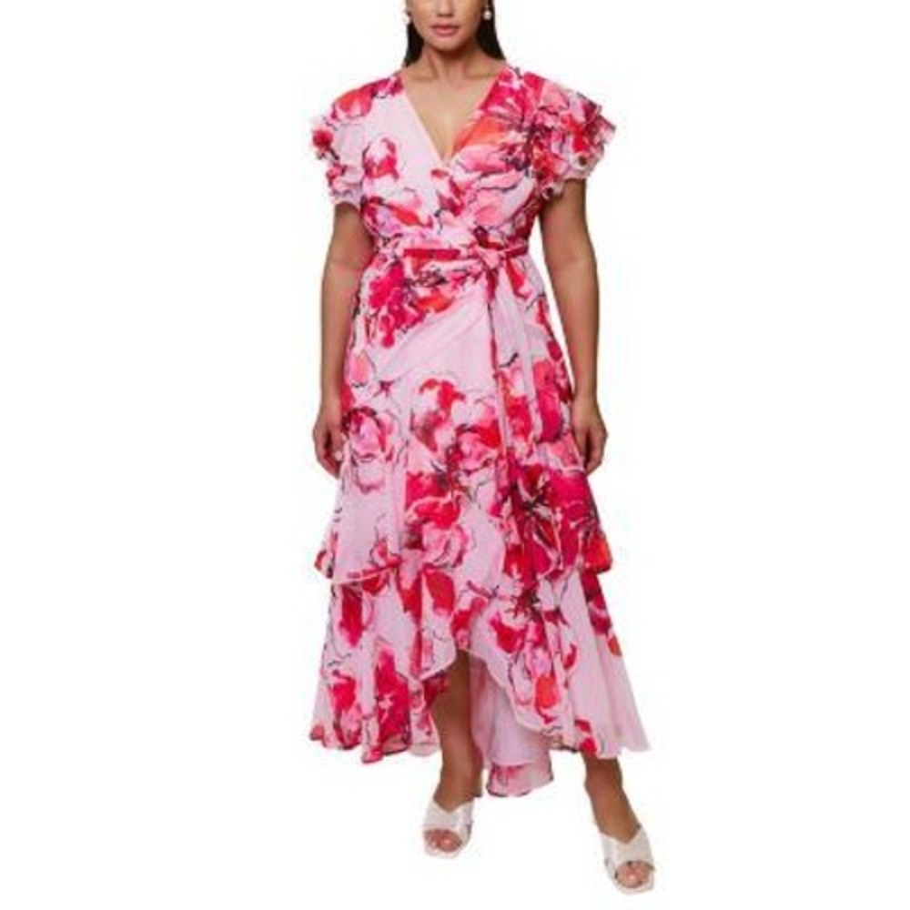 Hutch Floral Tiered Ruffle Wrap Maxi Dress Women LP Pink Combo NWT Anthropologie